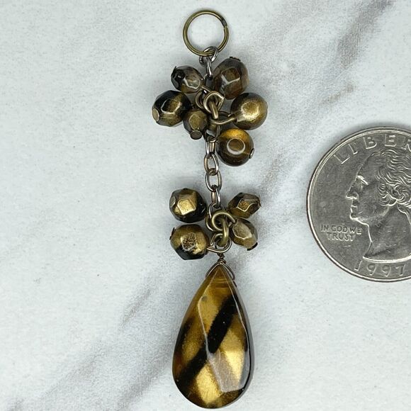 Bronze Tone Cluster Beaded Teardrop Upcycled Pendant - Picture 3 of 4